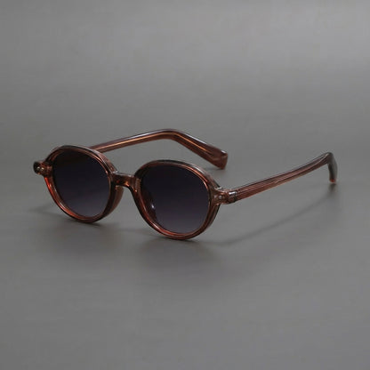 Oval Small Frame Sunglasses with Gradient Lenses and Patterned Temples