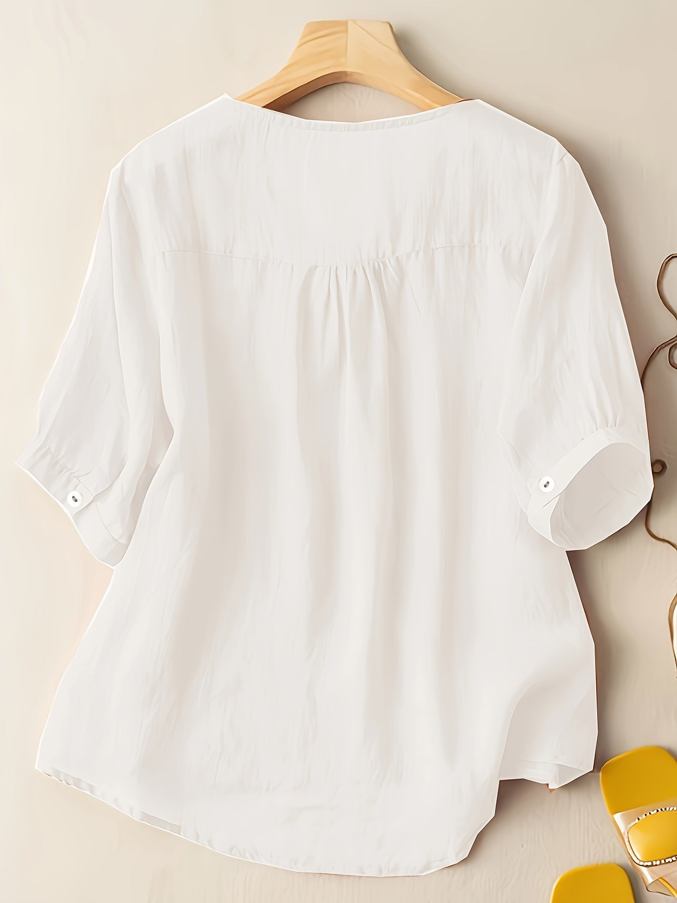 Embroidered V-Neck Relaxed Fit Tunic Blouse