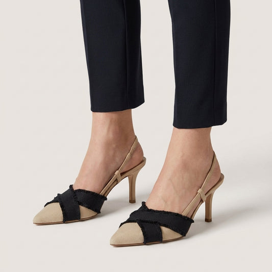 Pointed Slingback Heels with Contrast Crossband Detail