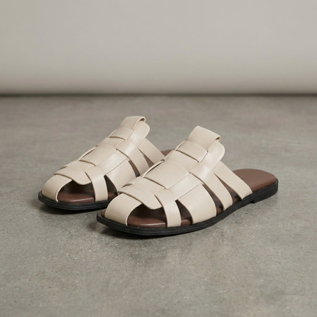 Woven Flat Slide Sandals with Minimalist Coastal Summer Elegance