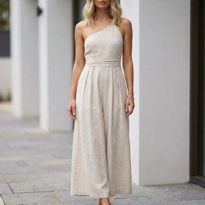Coastal Grace One-Shoulder Wide-Leg Jumpsuit
