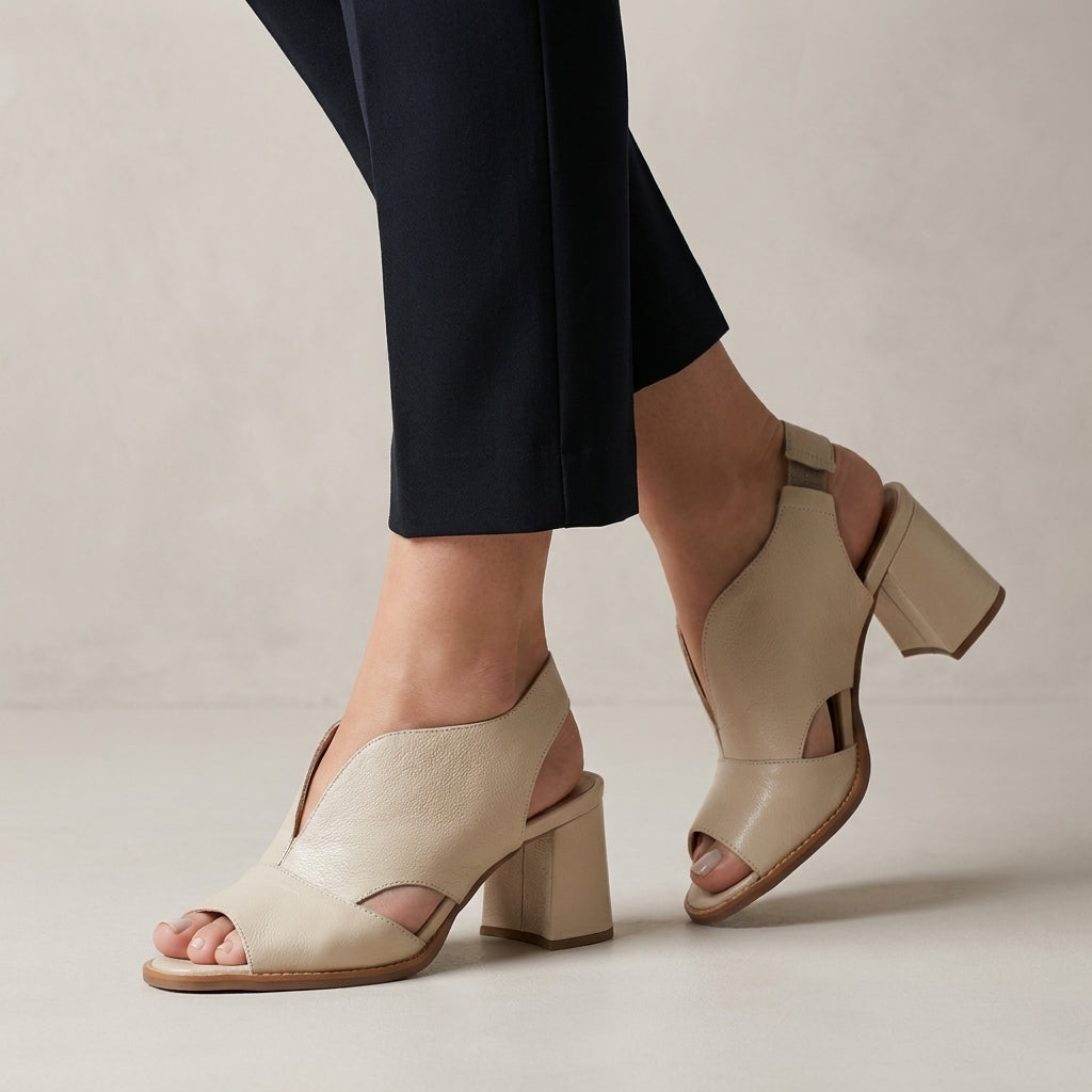 Sculpted Open-Toe Block Heel Slingback Sandals