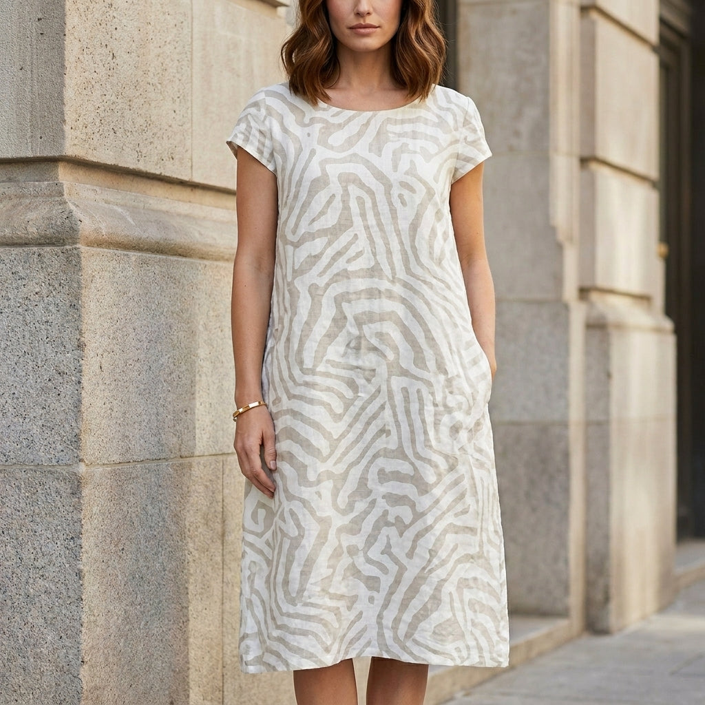 Abstract Print Midi Dress with Relaxed Everyday Silhouette