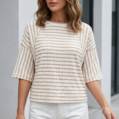 Relaxed Coastal Stripe Textured Blouse for Everyday Elegance