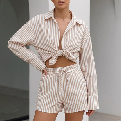 Oversized Collared Shirt and Relaxed Wide-Leg Shorts Set