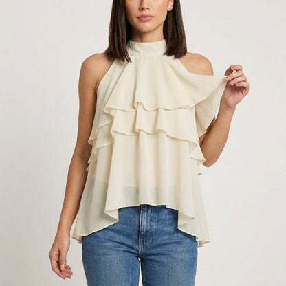 Tiered Ruffle Halter Blouse for Effortless Statement Style