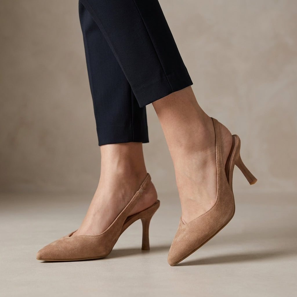 Structured Pointed-Toe Slingback Sandals with Textured Animal-Print Upper