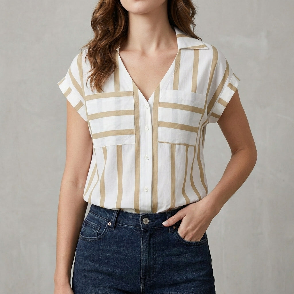 Harbor Breeze Striped Relaxed Button-Front Blouse