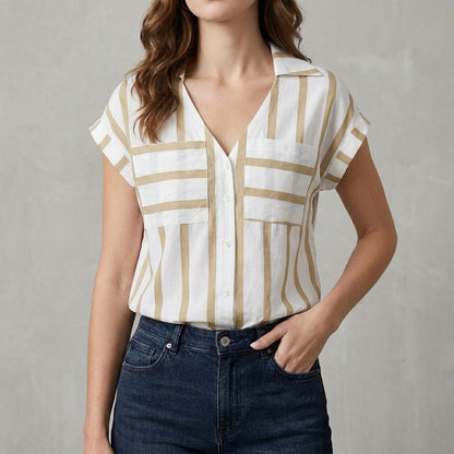 Harbor Breeze Striped Relaxed Button-Front Blouse