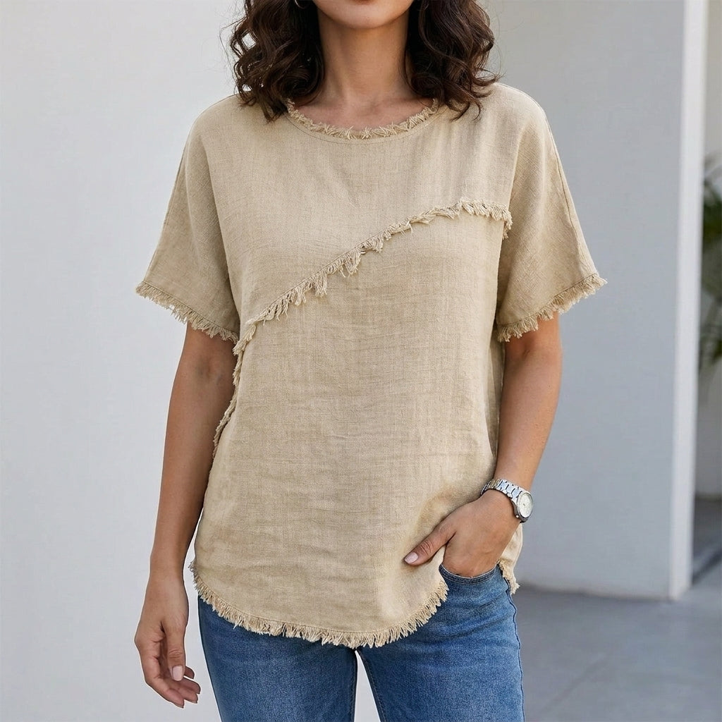 Relaxed Frayed Detail Oversized Top for Effortless Everyday Style
