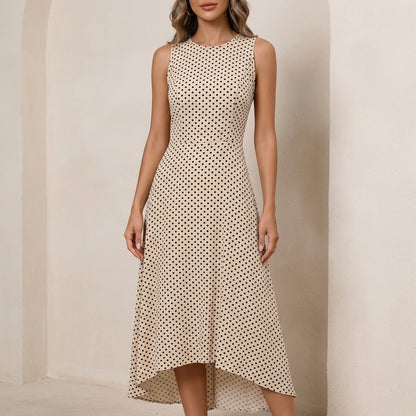 Sleeveless Backless A-Line Maxi Dress with Polka Dot Flair