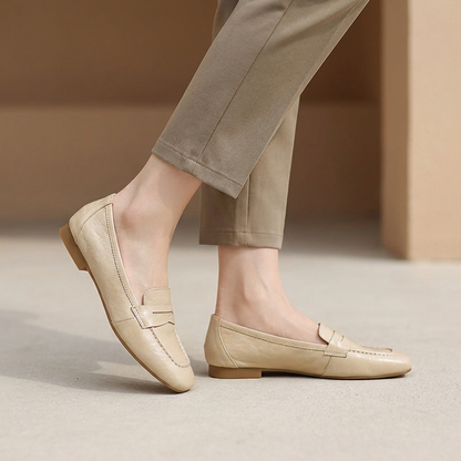 Slim Slip-On Flat Loafers with Penny Strap and Apron Stitching
