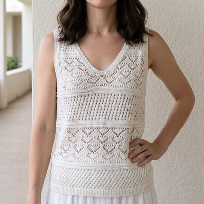 Crochet Knit Sleeveless V-Neck Top
