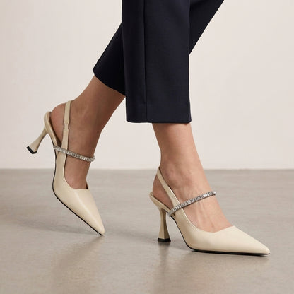 Elegant Pointed Slingback Heels with Crystal Strap Evening Detail