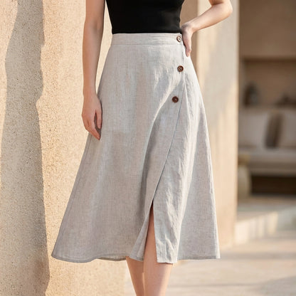 Button Detail Wrap Style Midi Skirt