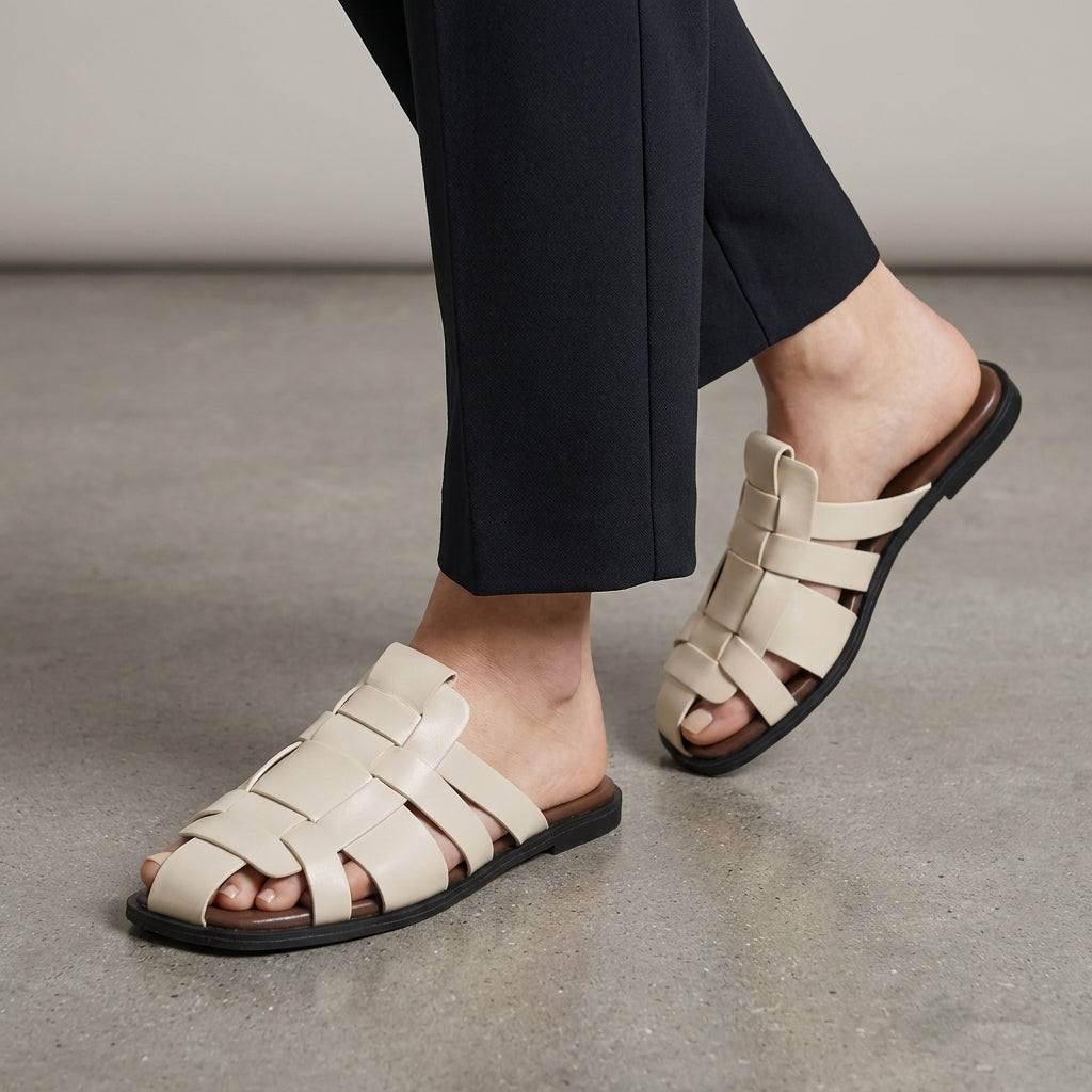 Woven Flat Slide Sandals with Minimalist Coastal Summer Elegance
