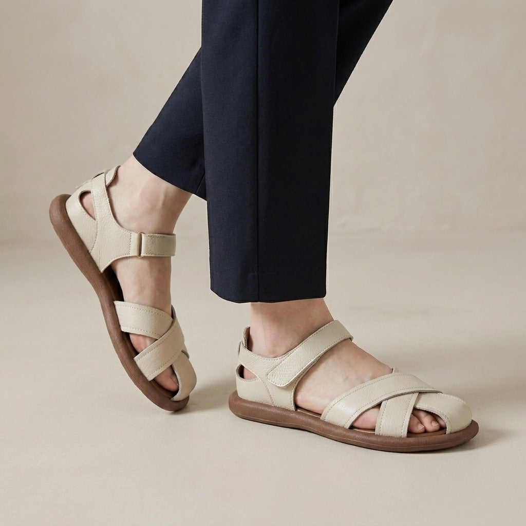 Coastal Cross-Strap Comfort Sandals with Adjustable Ankle Strap