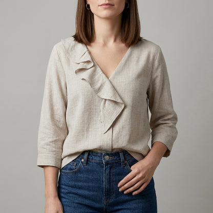 Willow Grace Ruffle Trim Relaxed V-Neck Blouse