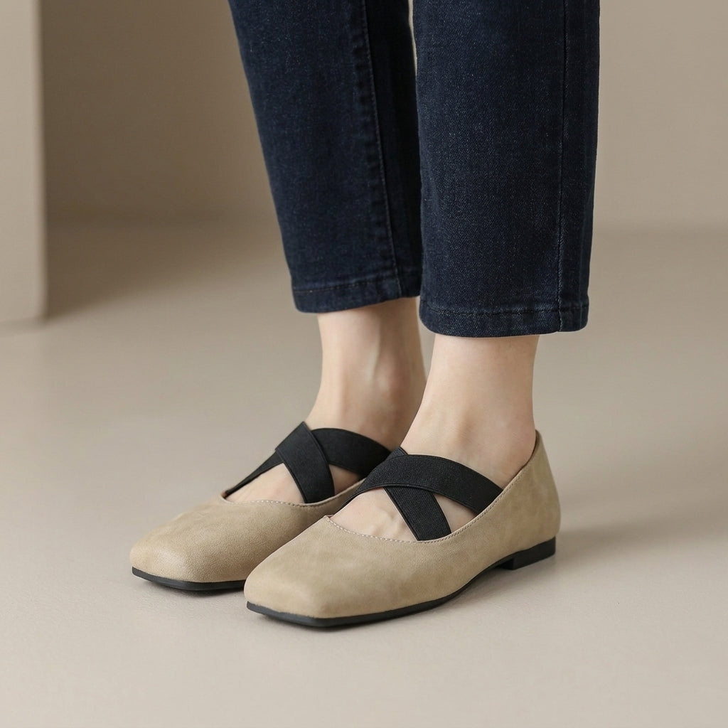 Parisian Ballet Flats with Elegant Cross Strap Comfort