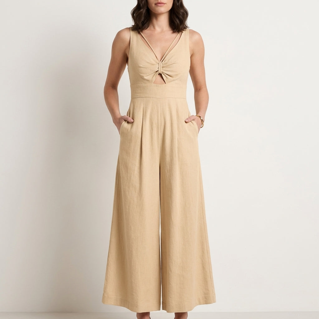 Twist Front Cutout Wide Leg Jumpsuit