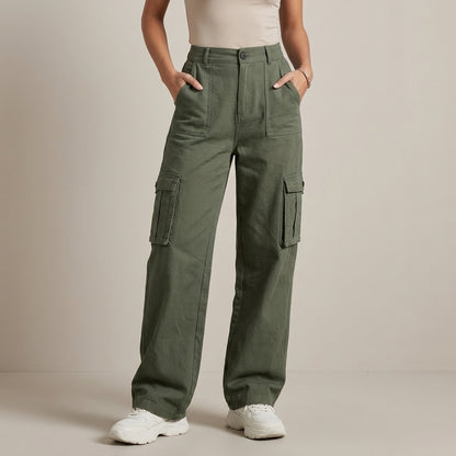 High-Waist Cargo Pants with Relaxed Wide-Leg Streetwear Fit