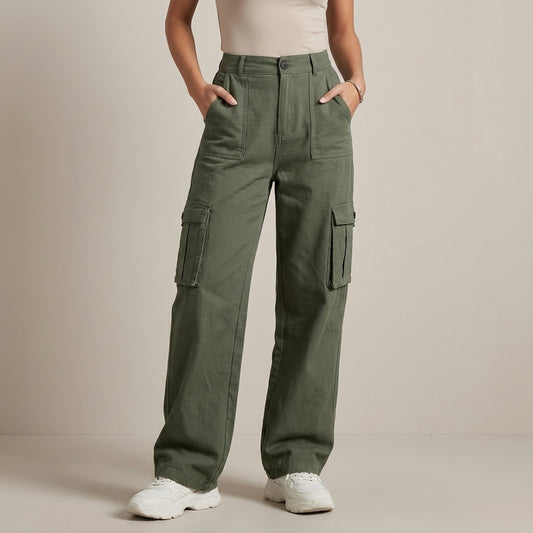 High-Waist Cargo Pants with Relaxed Wide-Leg Streetwear Fit