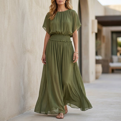 Flowing Smocked Waist Maxi Dress