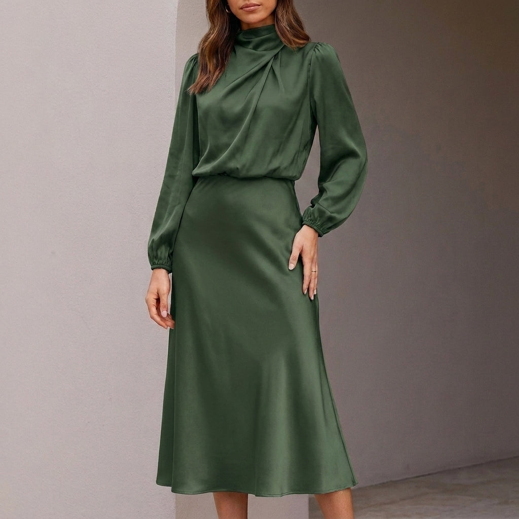 Tailored High Waist Midi Dress with Elegant Sleeves