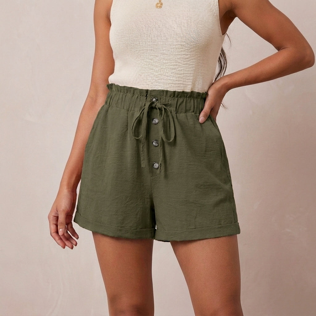 High Waist Woven Wide-Leg Shorts with Paperbag Waist and Drawstring