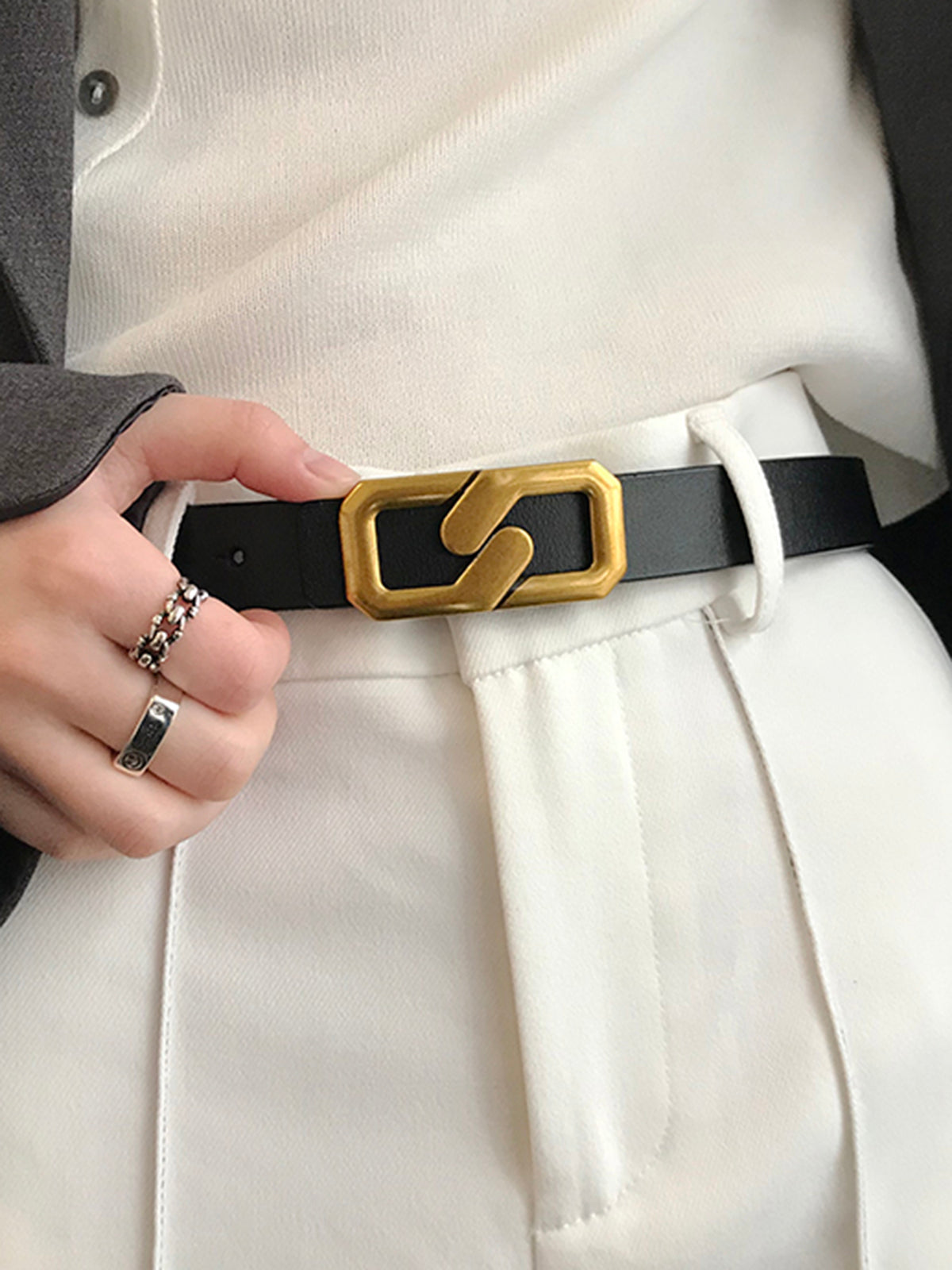 Geometric Buckle Leather Modern Casual Belt