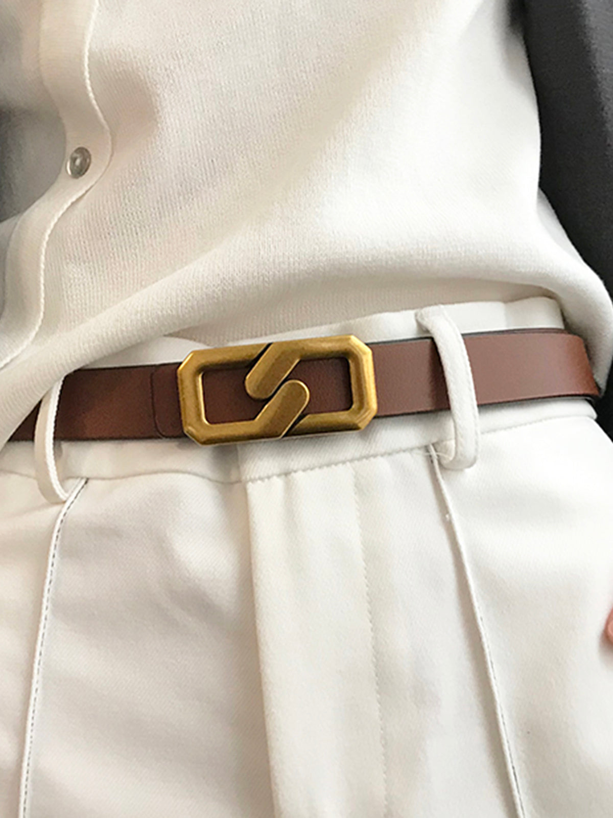 Geometric Buckle Leather Modern Casual Belt