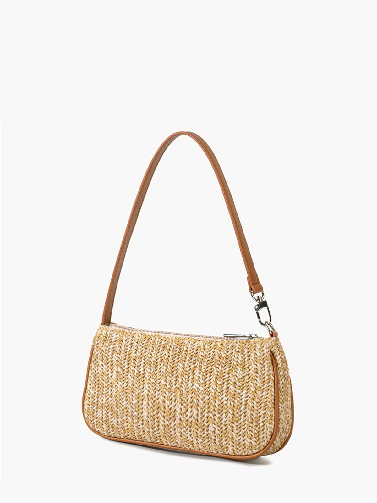 Women's Baguette Bag - Woven Straw Texture - Zipper Closure - Detachable Strap