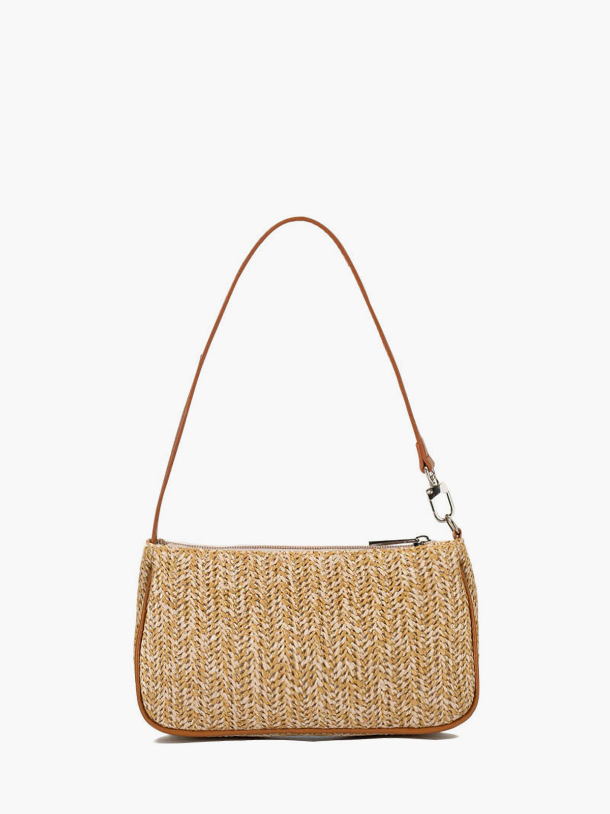Women's Baguette Bag - Woven Straw Texture - Zipper Closure - Detachable Strap