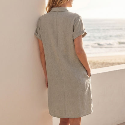 Relaxed Button-Front Tunic Dress with Subtle Textured Weave