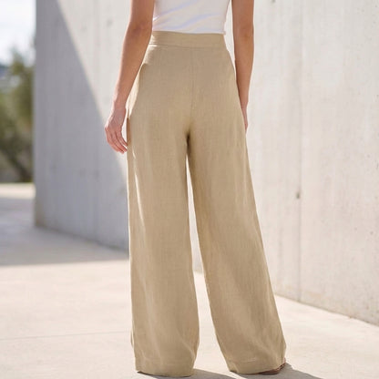 High-Waisted Wide-Leg Pants with Exposed Button Fly and Pleats