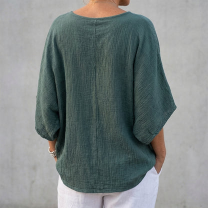 Oversized V-Neck Batwing Top with Textured Lightweight Weave