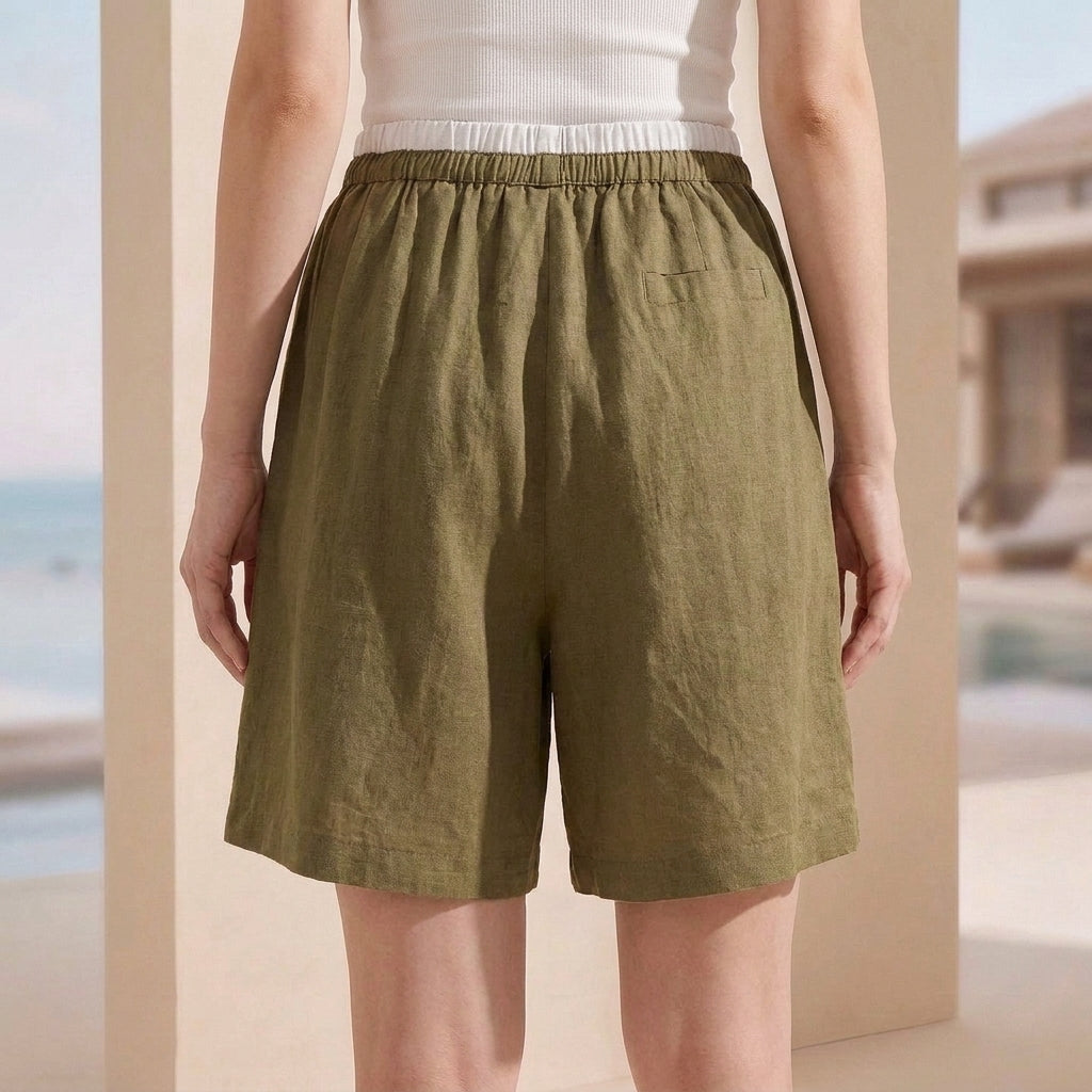Relaxed Wide-Leg Shorts with Contrasting Waistband and Drawstring Closure