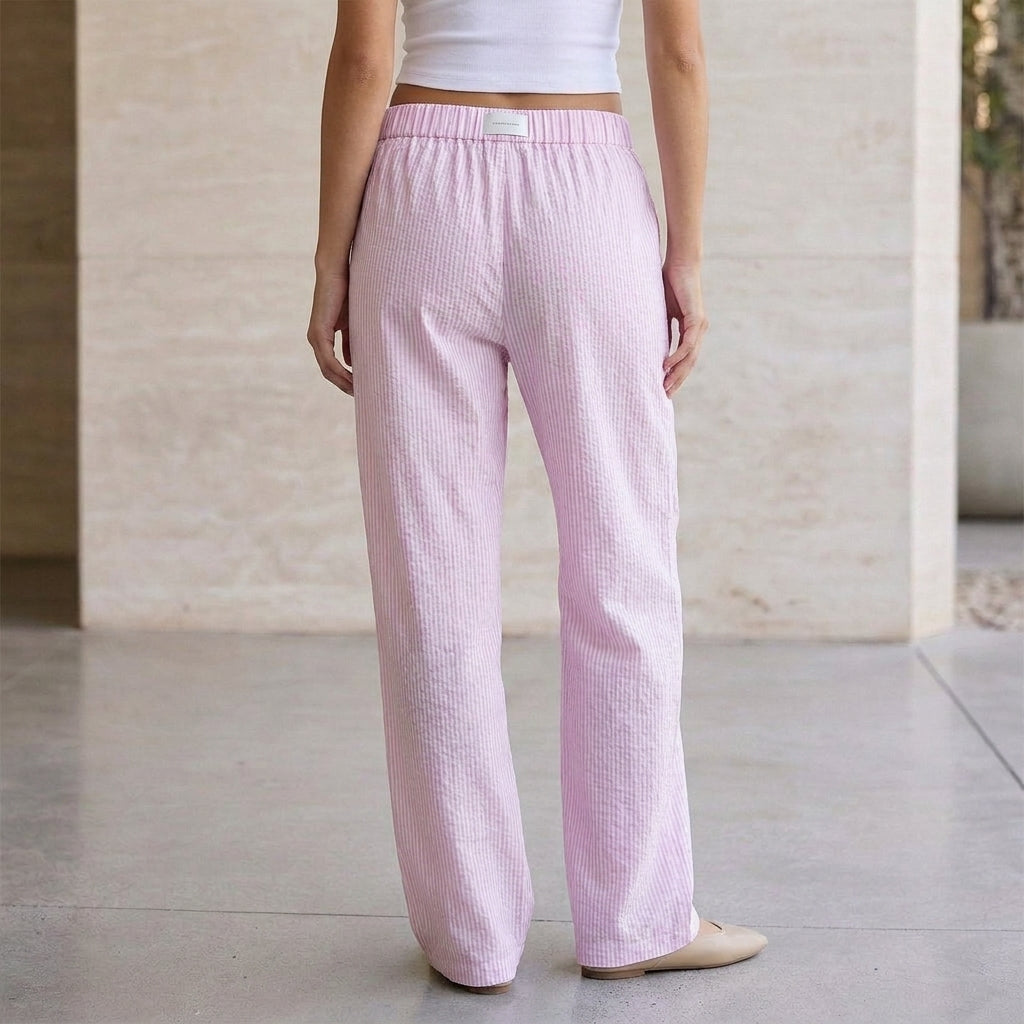Women's Relaxed Ribbed Straight-Leg Lounge Pants with Signature Waistband