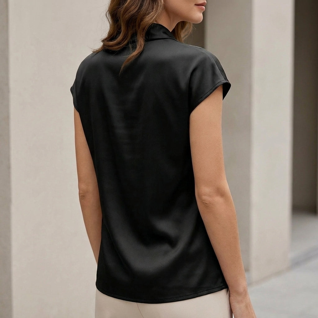 Relaxed Fit Cowl Neck Blouse with Draped Waterfall Silhouette