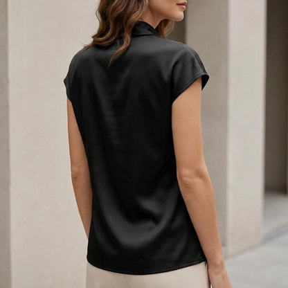 Relaxed Fit Cowl Neck Blouse with Draped Waterfall Silhouette