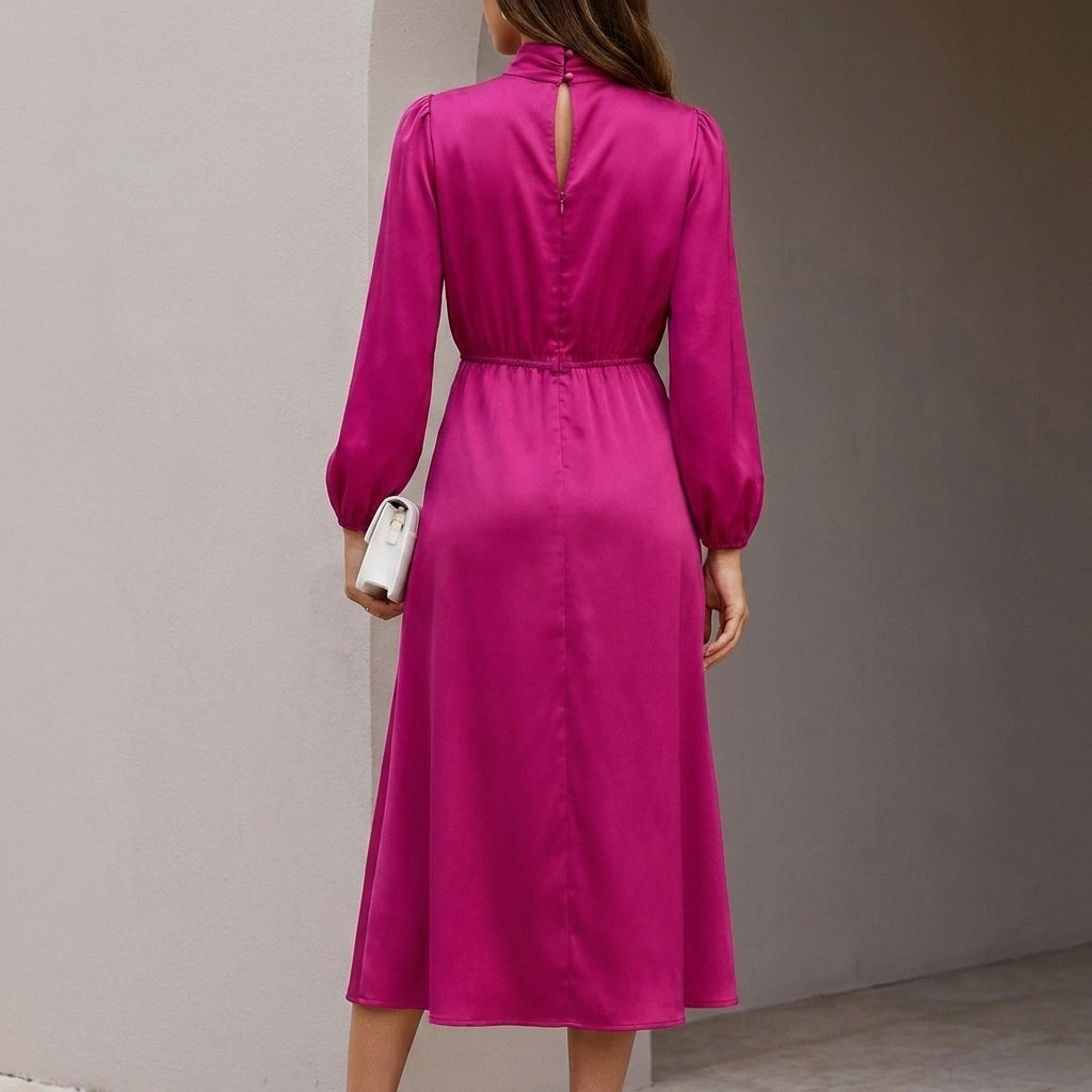 Tailored High Waist Midi Dress with Elegant Sleeves