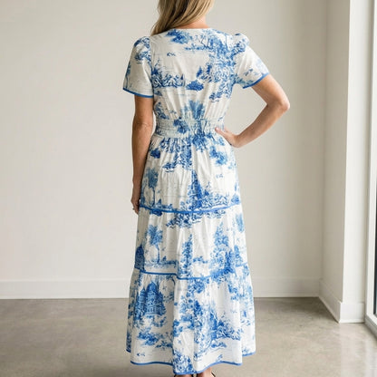 Camille Elegant Maxi Dress with Tiered Skirt and Puff Sleeves