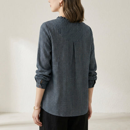Relaxed Geometric Button Blouse with Loose-Fit Sleeves