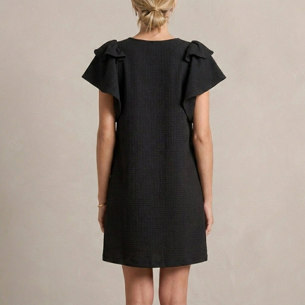 Flutter Sleeve Mini Dress with Soft Relaxed Silhouette