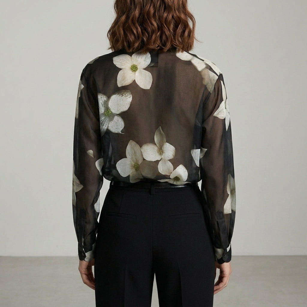 Midnight Bloom Sheer Floral Statement Blouse