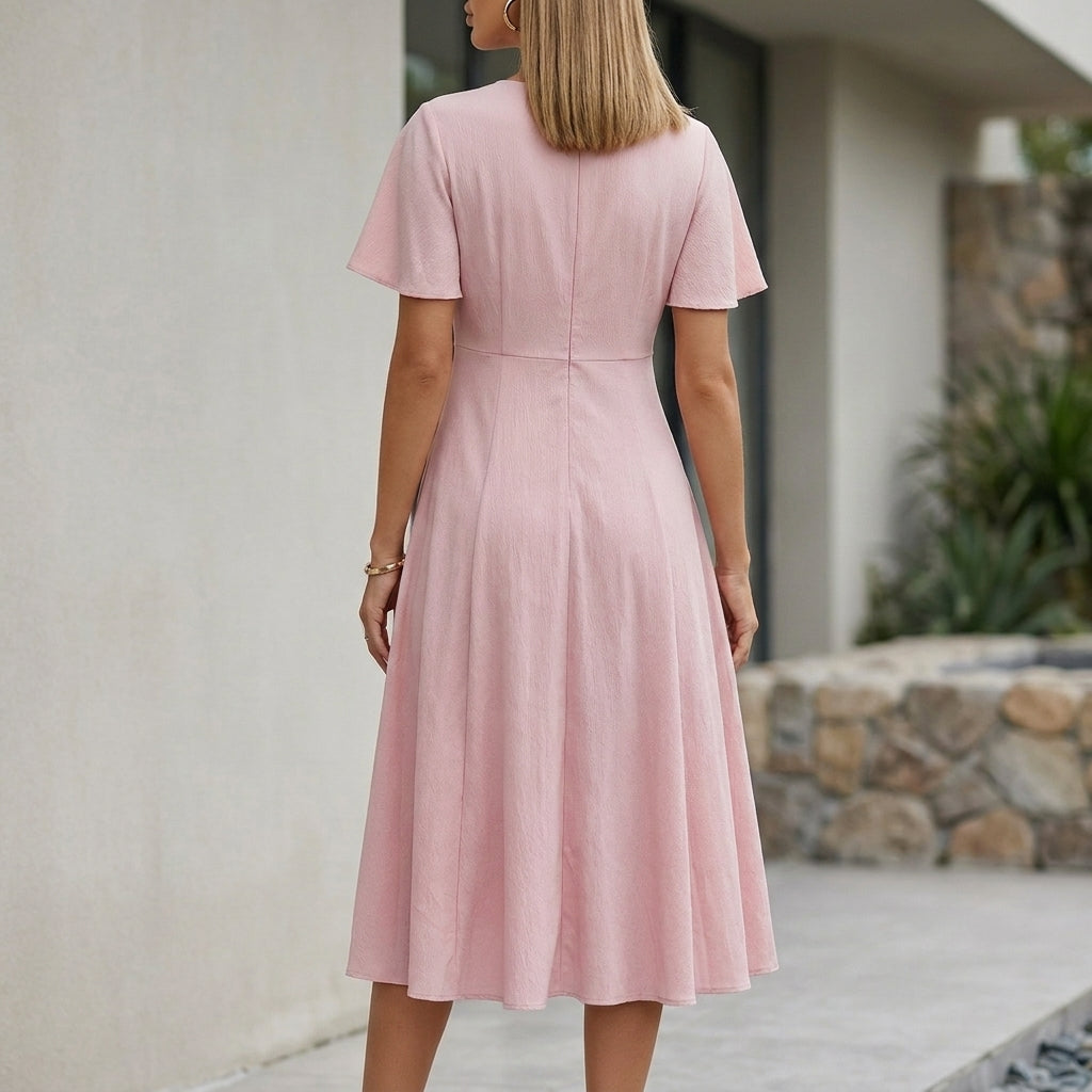 Soft Flutter Sleeve Midi Dress with Elegant Feminine Flow Silhouette