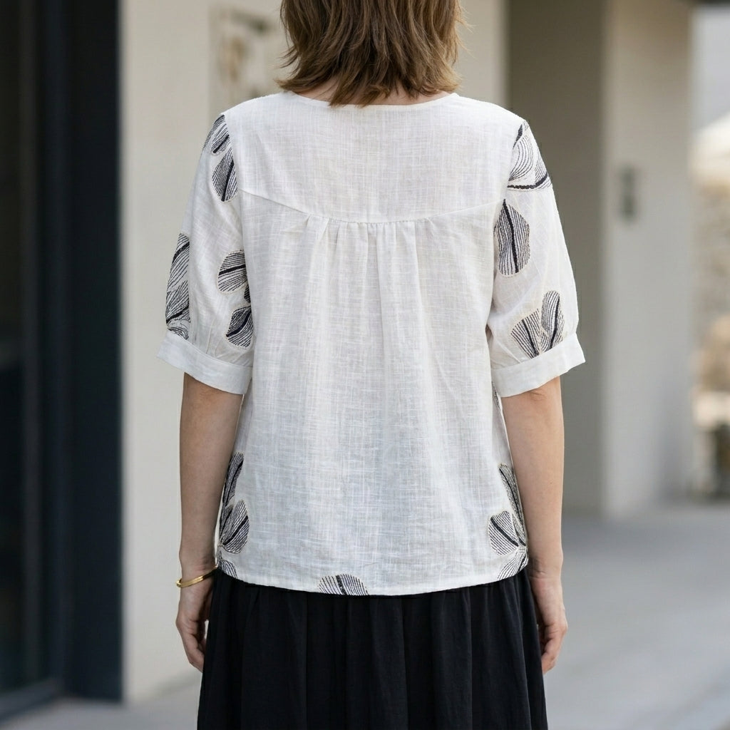 Artisanal Embroidered Pullover T-Shirt with Relaxed Boxy Silhouette