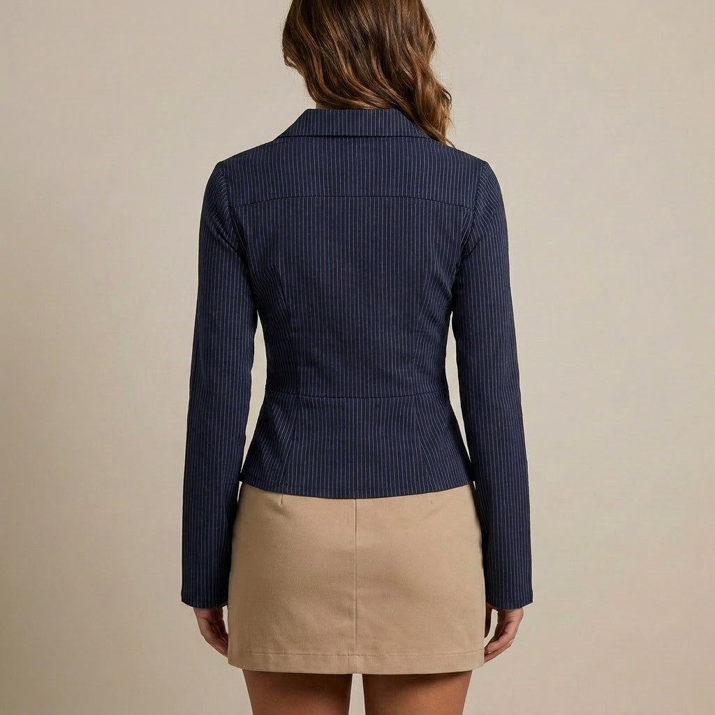 Tailored Fitted Shirt with Classic Collar and Fine Vertical Stripes