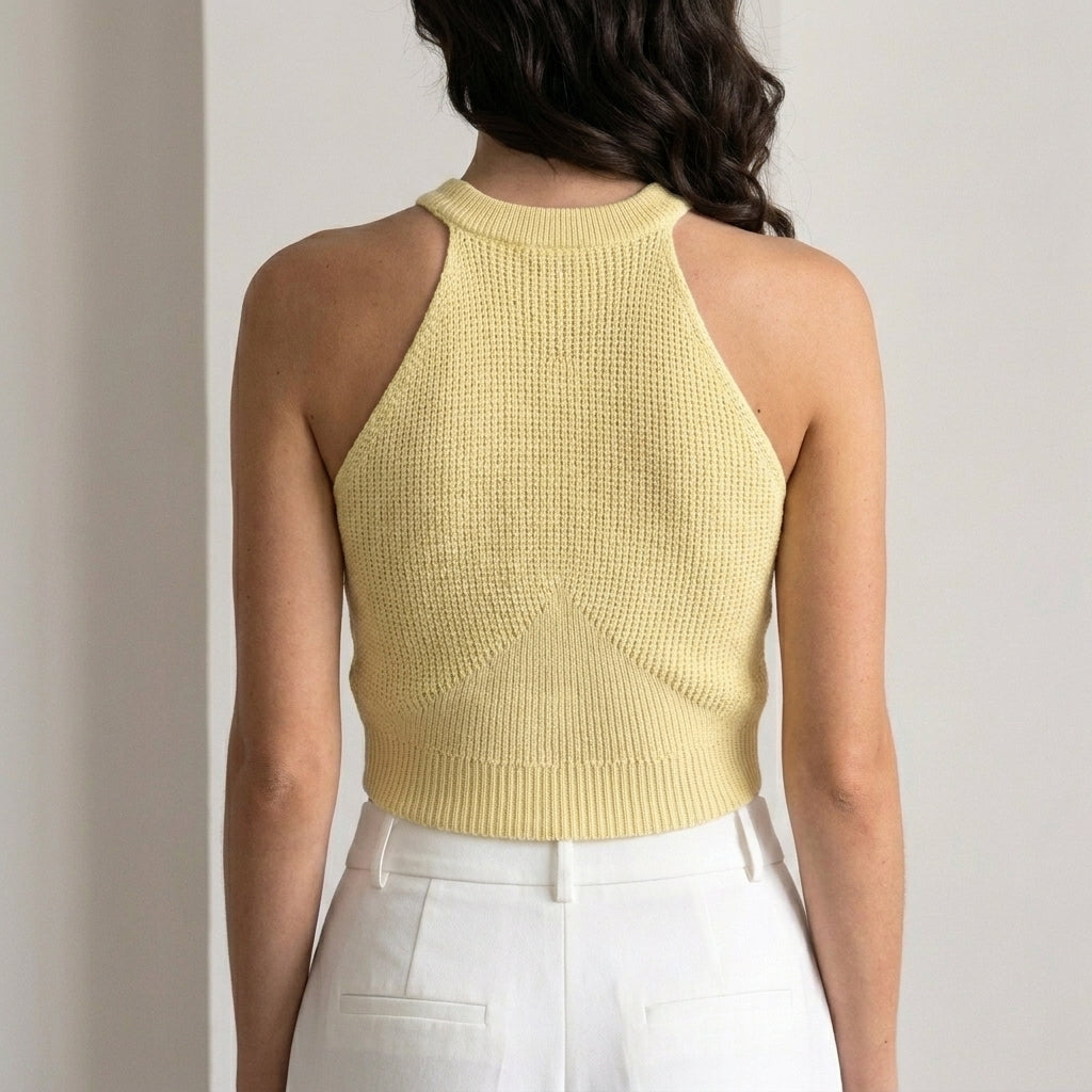 Ribbed Halter Neck Knit Crop Top