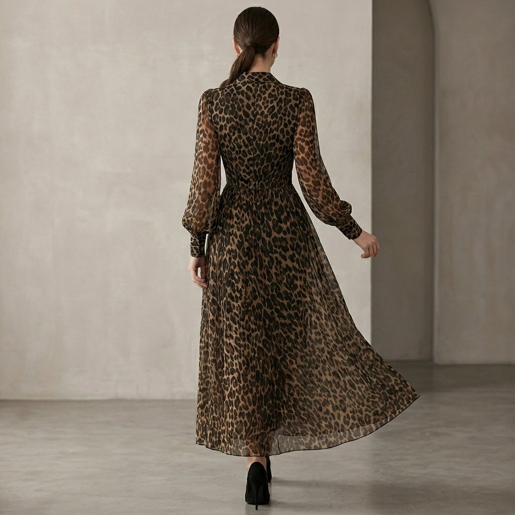 Midi Wrap Dress with Billowy Sleeves and Flowing Silhouette